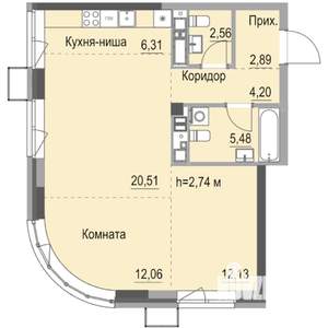 Студия квартира, строящийся дом, 66м2, 4/23 этаж