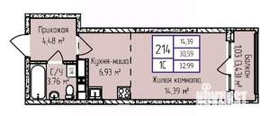 1-к квартира, строящийся дом, 33м2, 15/17 этаж