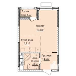 Студия квартира, вторичка, 31м2, 13/17 этаж