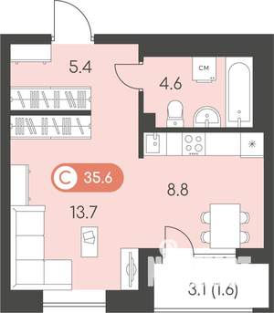 Студия квартира, строящийся дом, 36м2, 9/10 этаж