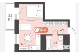 Студия квартира, вторичка, 30м2, 24/24 этаж