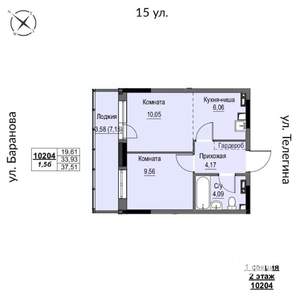 2-к квартира, строящийся дом, 38м2, 2/17 этаж