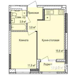 1-к квартира, строящийся дом, 37м2, 9/17 этаж