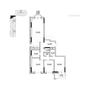 3-к квартира, строящийся дом, 107м2, 14/17 этаж