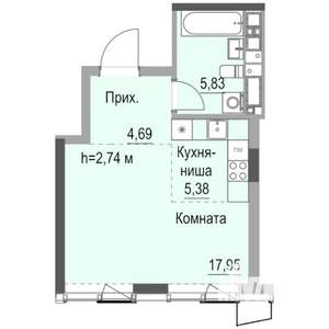 Студия квартира, вторичка, 35м2, 19/23 этаж