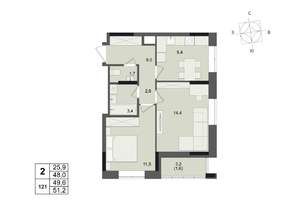 2-к квартира, строящийся дом, 50м2, 15/17 этаж