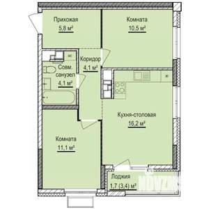 2-к квартира, строящийся дом, 54м2, 15/17 этаж