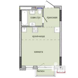 Студия квартира, строящийся дом, 26м2, 14/16 этаж