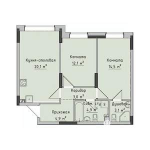 2-к квартира, строящийся дом, 62м2, 1/17 этаж