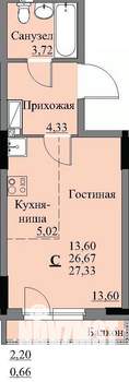 Студия квартира, строящийся дом, 29м2, 14/17 этаж