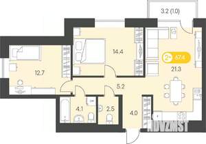2-к квартира, вторичка, 67м2, 12/24 этаж