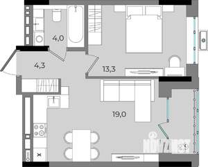 1-к квартира, вторичка, 44м2, 13/16 этаж