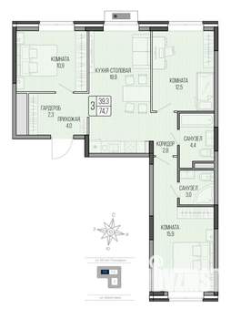 3-к квартира, вторичка, 75м2, 2/9 этаж