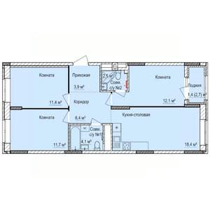3-к квартира, строящийся дом, 72м2, 3/17 этаж