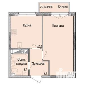 1-к квартира, строящийся дом, 36м2, 14/17 этаж