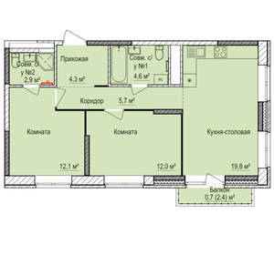 2-к квартира, вторичка, 62м2, 8/17 этаж