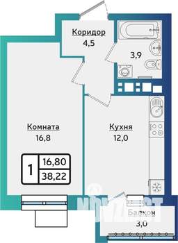 1-к квартира, строящийся дом, 38м2, 10/10 этаж