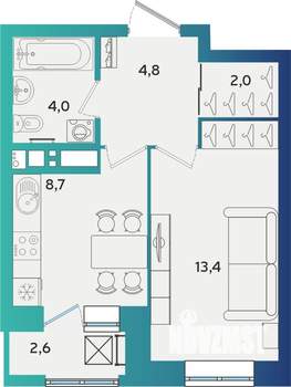 1-к квартира, строящийся дом, 34м2, 16/17 этаж