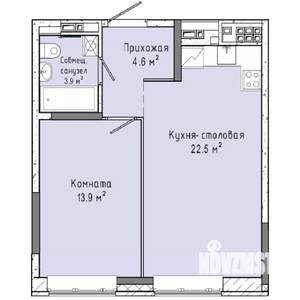 1-к квартира, строящийся дом, 45м2, 8/16 этаж