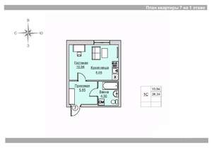 Студия квартира, вторичка, 26м2, 1/18 этаж
