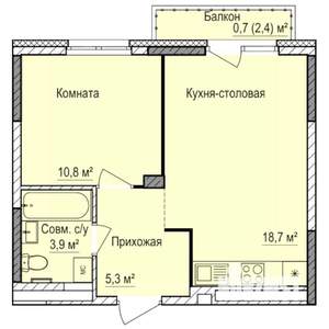 1-к квартира, строящийся дом, 39м2, 14/17 этаж