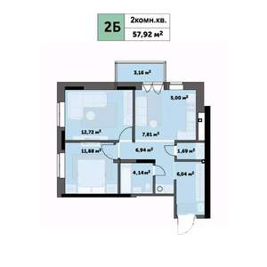 2-к квартира, строящийся дом, 58м2, 20/26 этаж