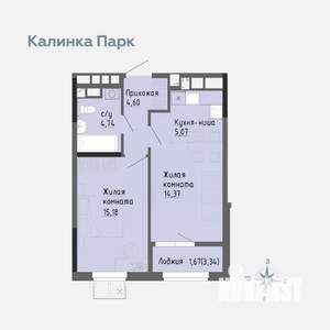 1-к квартира, вторичка, 46м2, 2/17 этаж