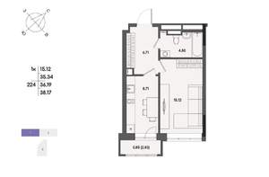 1-к квартира, вторичка, 36м2, 16/17 этаж