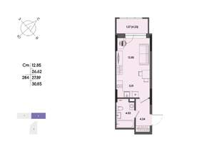 Студия квартира, вторичка, 28м2, 4/17 этаж