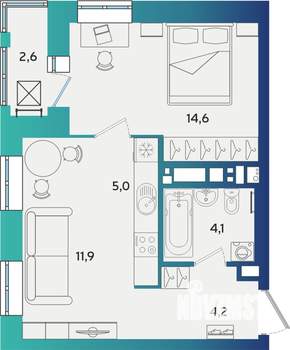 2-к квартира, строящийся дом, 41м2, 15/17 этаж