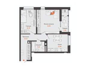 2-к квартира, строящийся дом, 54м2, 3/16 этаж