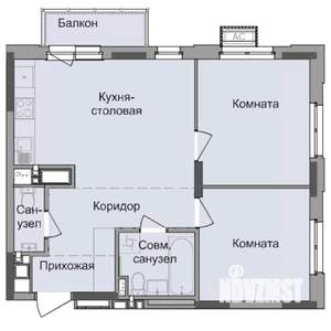 2-к квартира, строящийся дом, 55м2, 13/17 этаж
