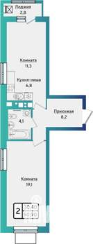 2-к квартира, строящийся дом, 51м2, 13/17 этаж