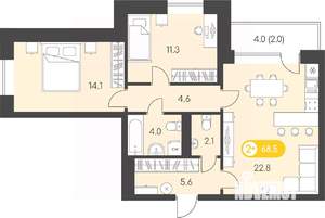 2-к квартира, строящийся дом, 69м2, 5/9 этаж