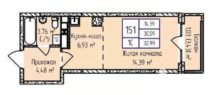 1-к квартира, строящийся дом, 33м2, 11/17 этаж