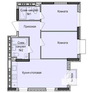 2-к квартира, строящийся дом, 57м2, 13/17 этаж