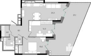 2-к квартира, вторичка, 103м2, 2/16 этаж