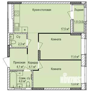 2-к квартира, строящийся дом, 58м2, 3/17 этаж