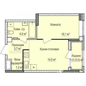 1-к квартира, строящийся дом, 36м2, 1/17 этаж