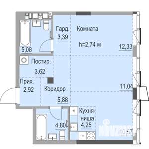 Студия квартира, строящийся дом, 66м2, 19/23 этаж