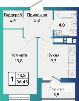 1-к квартира, строящийся дом, 37м2, 12/16 этаж