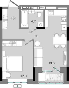 1-к квартира, вторичка, 45м2, 7/16 этаж