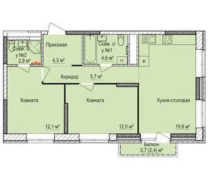 2-к квартира, вторичка, 62м2, 17/17 этаж
