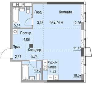 Студия квартира, вторичка, 64м2, 11/23 этаж