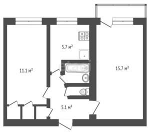 2-к квартира, вторичка, 43м2, 3/5 этаж