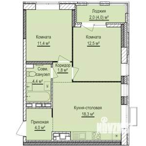 2-к квартира, строящийся дом, 54м2, 13/17 этаж