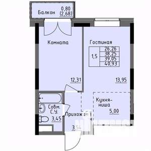 1-к квартира, строящийся дом, 39м2, 10/17 этаж