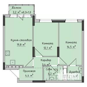 2-к квартира, строящийся дом, 62м2, 11/17 этаж