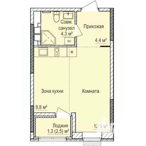 1-к квартира, строящийся дом, 31м2, 11/17 этаж