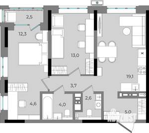 2-к квартира, вторичка, 67м2, 13/16 этаж